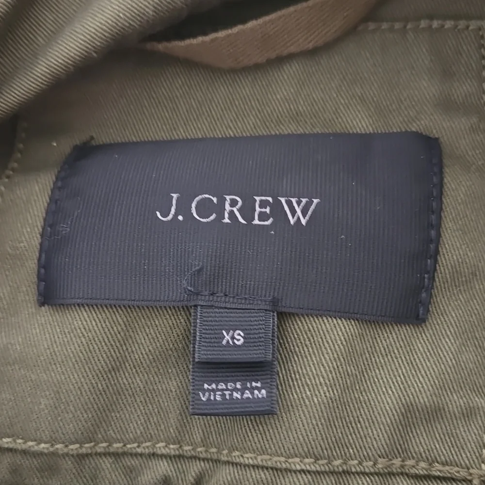 J Crew 100 Percent Cotton Field Jacket Olive Green With Goldtone Hardware XS